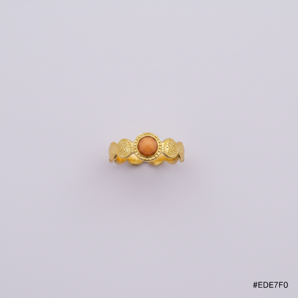 Bague pièces ambre fond lilas