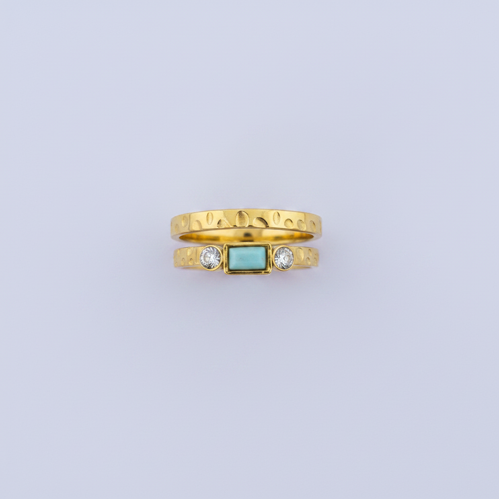 Bague double turquoise cristal fond lilas